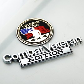 Set of 2 Combat Veteran Edition & 4x4 Rated Metal Automotive Emblem 3D Decal Badge Nameplate for Universal car Truck (Chrome Black)
