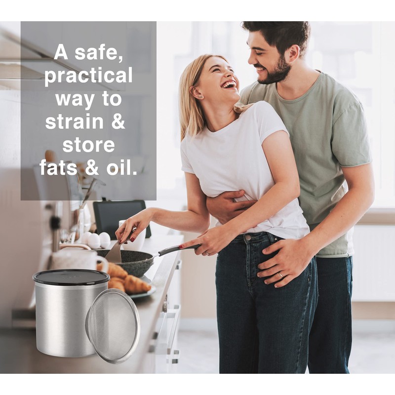 Oggi Stainless Steel Jumbo Grease Container with Removable Strainer and
