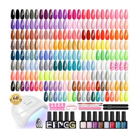 PHOENIXY 71 Pcs Gel Nail Polish Kit with U V Light, 55 Colours Gel Nail Kit with 5 Pcs Base Top Coat Manicure Starter Nail Polish Set Gifts for Women ST9019