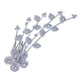 Flower Bridal Comb Silvery White decorated w. Flower & Sprigs of Flowers SH