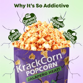KrackCorn Jalapeno Popcorn - Gluten-Free, Non-GMO Caramel Flavored Popcorn, Sweet and Salty Corn Gourmet Snack - Delicious Treat for Family Parties, Movie Nights - 8.5 oz, Pack of 3