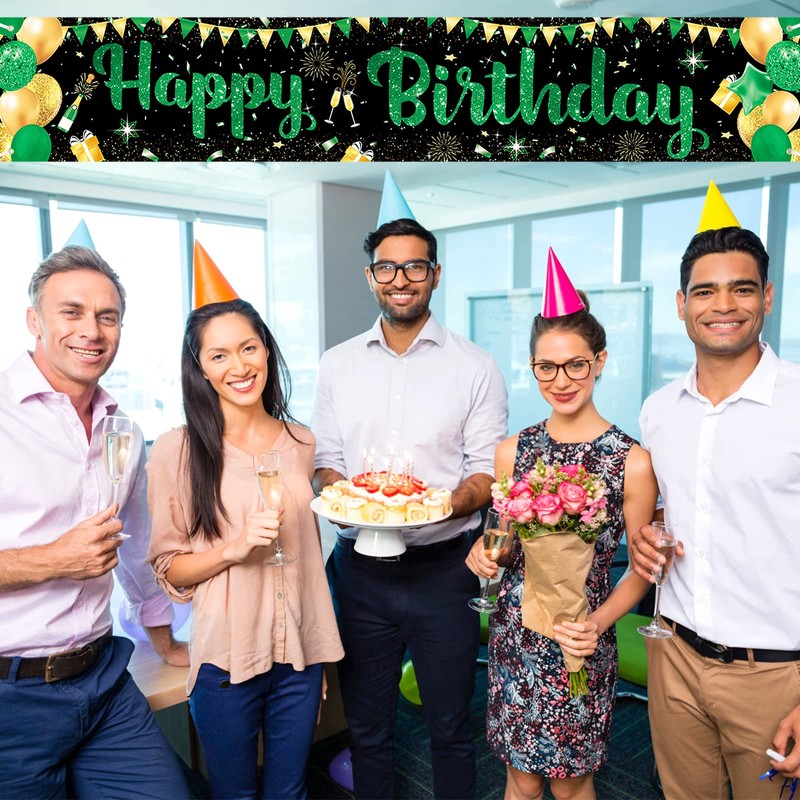 Green Black Gold Happy Birthday Yard Banner, Green Black Birthday