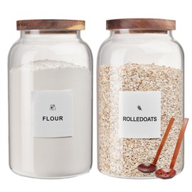 GFZYHEBEI 2 PCS Large Glass Jar with Airtight Wooden Lid Clear Glass Canisters with Spoon for Egg,Flour,Rice,Coffee,Cereal (2900ml × 2)