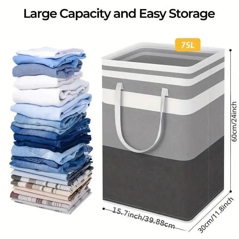 Homey 4-Pack Foldable Laundry Hampers 19.81 Gallon Rectangular Gray Fabric