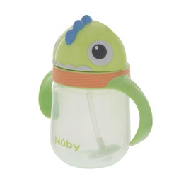 Nuby No-Spill Clik-it Silicone Straw Toddler Cup - 8 oz - 360 Weighted Straw Toddler Sippy Cup for 1+ Year Old - Dino