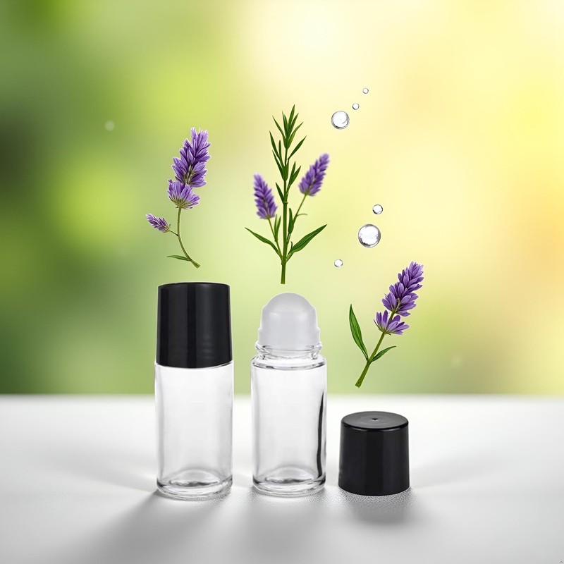 Galepromot 2 Pcs Black Clear Empty Glass Essential Oil Roller