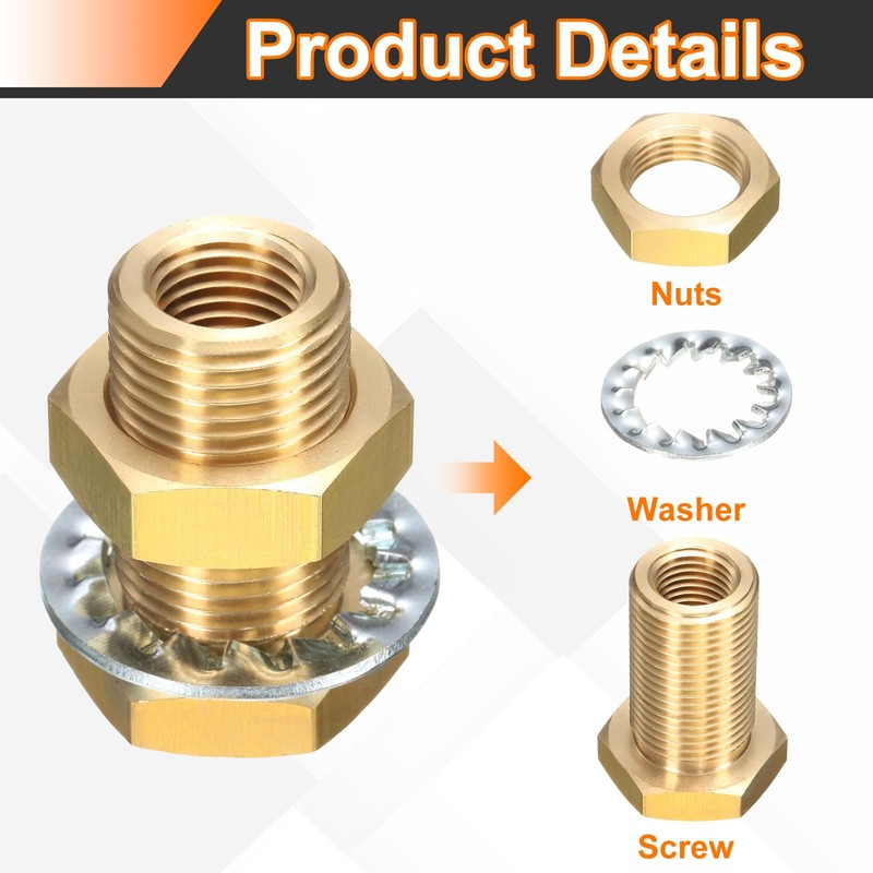 sourcing map 2Pcs Brass Bulkhead Fitting NPT 1/4" Female Double