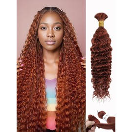 350 Human Braiding Hair 50g 16 Inch Color Dark Ginger Copper Deep Water Wave Bulk Human Hair for Boho Braids