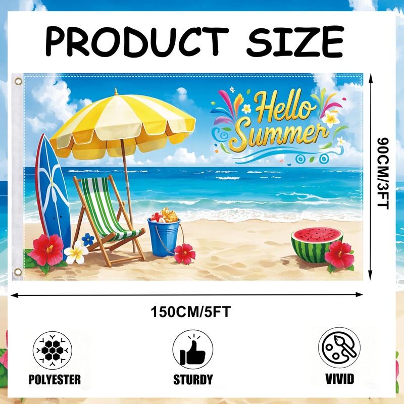 3×5Ft Hello Summer Beach Flag, Tropical Summer Themed Decorative Flag