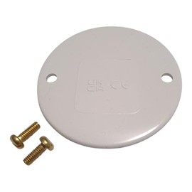 White PVC Circular Box Lid - 65mm Diameter with 2 Fixing Screws for 20mm & 25mm Conduit Boxes