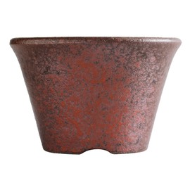 Wazakura Banko Series Small Handmade Rounded Ceramic Bonsai Pot with Drainage Hole 4.3 in (110mm) Made in Japan, Garden Trainning Contanaire, Flower Succulent Houseplant Planter - Red Clay