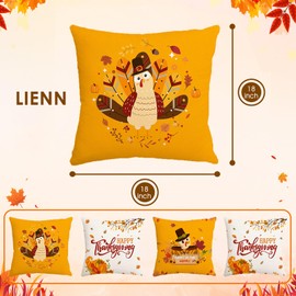 Mocsicka Thanksgiving Turkey Pumpkin Pillow Covers Happy Thanksgiving Harvest Decorative Throw Pillow Cover Outdoor Line Cushion Cases for Sofa Couch Set of 4