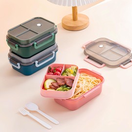 Echehi Portable Lunch Boxes, 2 Layers All-in-One Stackable Lunchbox Utensil Set, Leak-Proof Lunchbox for Dining Out, Work, Picnic. Pink