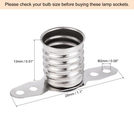 sourcing map Pack of 10 E10 Lamp Holder Replacement 28 x 13 mm DC 30 V 2 Pin Lamp Holder Screw Base with Mounting Plate Nickel-Plated Copper