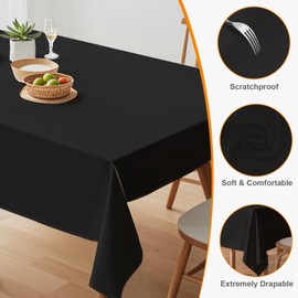 TWINRPET Rectangular Tablecloth - 60 X 84 Inch Black Table Cloth for 4 Foot Rectangle Tables - Polyester Waterproof Fabric - for Wedding,Birthdays,Parties,Baby Shower,Camping