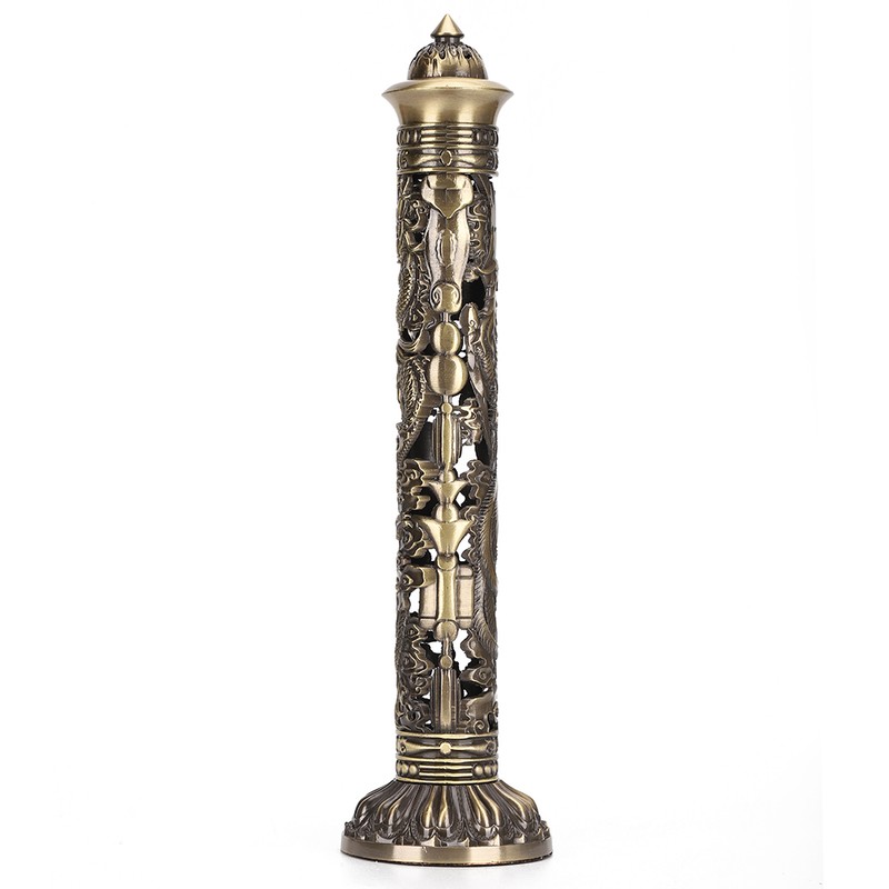 Incense Burner Bronze Tone Dragon Phoenix Relief Craft Ornaments Tea