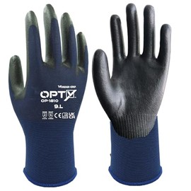 Wondergrip - Opty - OP-1810 Safety Gloves - Ultra-Thin PU Coating - High Grip - Touchscreen Compatible - 360° Breathability - Ergonomic Fit & XP! Grip Technology - Blue - Medium