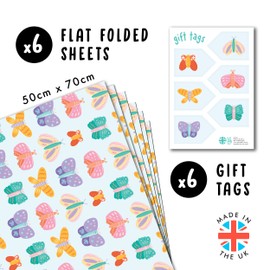 CENTRAL 23 Butterfly Wrapping Paper - Baby Girl Wrapping Paper - 6 Sheets Of Birthday Gift Wrap For Her - Colorful Butterflies - Baby Shower - Comes With Stickers