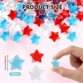 Hiznomgs 263 Pcs Patriotic Vase Filler Acrylic 4th of July Star Crystals Gems, Red Blue Transparent 3D Star Shaped Gems Table Scatter Decorations for Memorial Day Independence Day Party Arts Crafts