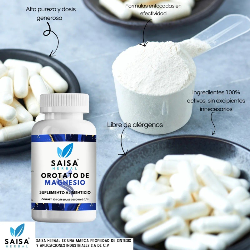 Orotato De Magnesio 100% Puro De 120 Cápsulas Saisa Herbal