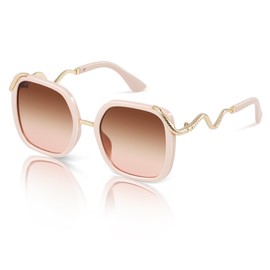 Foliful Classic Square Sunglasses for Women Trendy Sunglasse Womens Lightweight Stylish Sun Glasses Fashion Ladies Shades, Khaki/Brown and Pink Lens