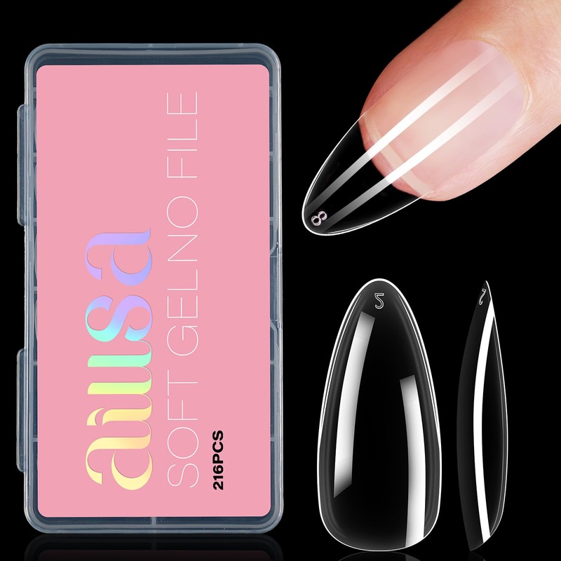 AILLSA Medium Almond Nail Tips Soft Clear Gel Nails Tips