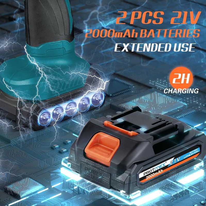 Cordless Car Buffer Polisher w/ 2x2000mAh 21V Batteries, 6 Inch