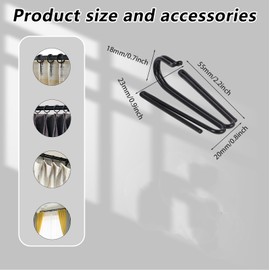 Curtain Hooks Pinch Pleat Header Tape Pins Heavy Duty Deep Prong Hooks(20 Pack Black)