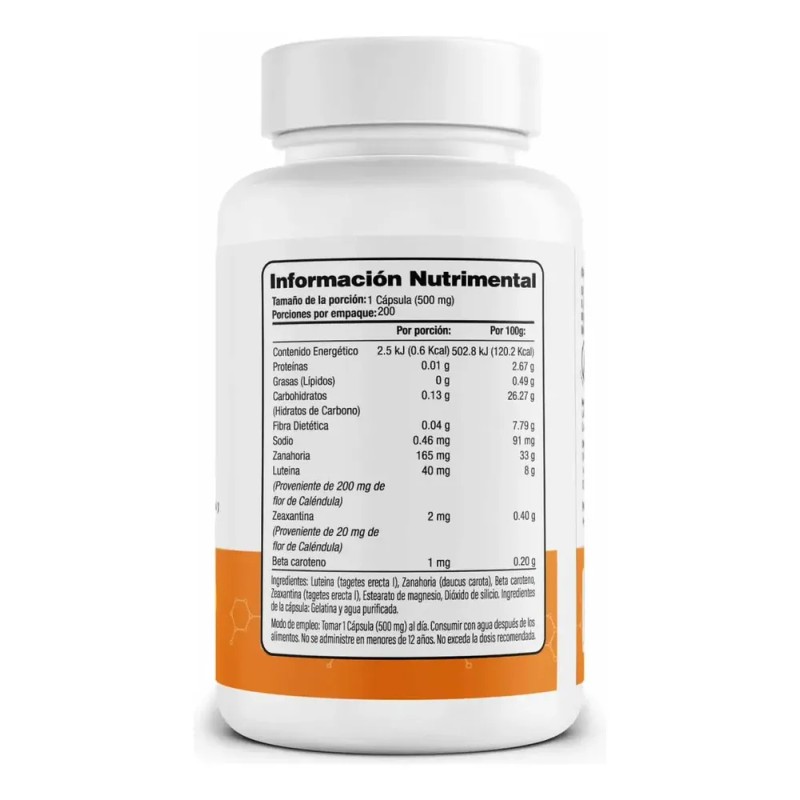 Luteína 40 mg con Zeaxantina y Betacaroteno | 200 Cápsulas