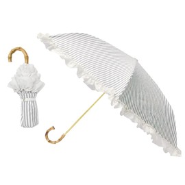 Round Silhouette, Completely Blackout, Thin, 3 Tiers, Folding Umbrella, For Rain or Shine, Ruffle, Stripe, Ribs, 19.7 inches (50 cm), Expanded Size: Diameter 35.0 inches (89 cm), Compact and Larger,