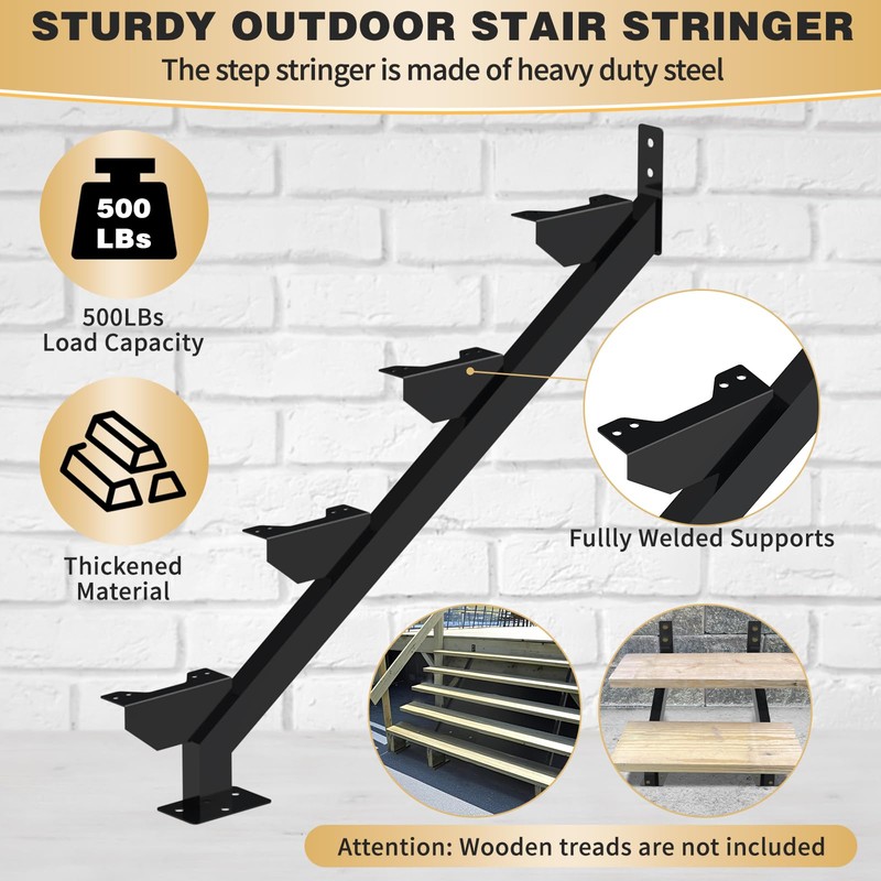 2 Pack Steel Stair Stringer, 4 Steps Stair Riser, Outdoor