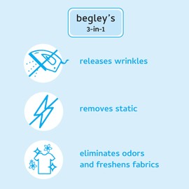 Begley's 3-in-1 Wrinkle Remover, Quick Fix Wrinkle Release, Static Cling Remover, Odor Eliminator and Fabric Refresher Spray - Plant-Derived, USDA Certified Biobased - Citrus, 3 oz Travel Size