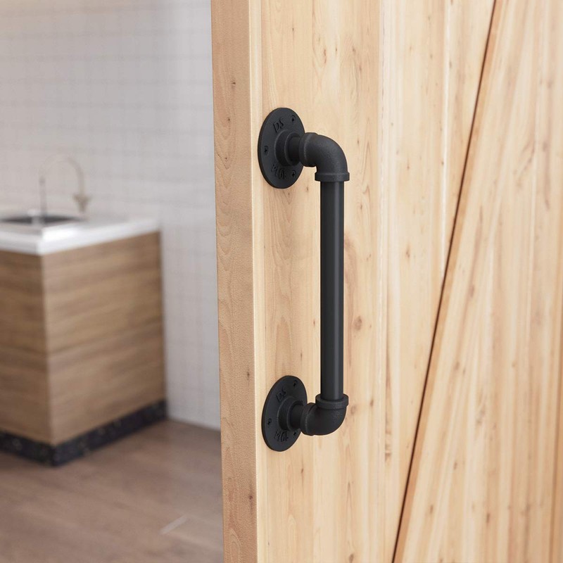 SMARTSTANDARD 11” Pipe Barn Door Handle, Black Rustic Industrial Grab