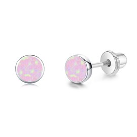 TANGPOET Pink Opal Screw Twist Back Stud Earrings for Women Small 925 Sterling Silver Hypoallergenic Earrings for Sensitive Ears Christmas Stocking Stuffers Birthday Gifts