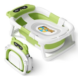 AVIDOR Baby Bathtub,Collapsible Bathtub for Newborn to Toddler,Durable Essential Infant Bath Tub,Portable Travel Baby Tub with Soft Cushion,No-Slip Hanging and Detachable(Green)