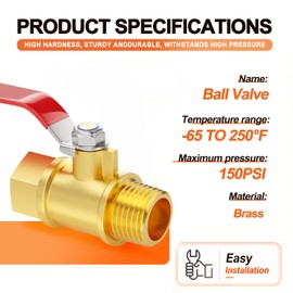 GASHER 3PCS 1/4 Inch Brass Mini Ball Valve, Shut Off Valve, 1/4 Inch Male x Female NPT Thread Pipe Fitting
