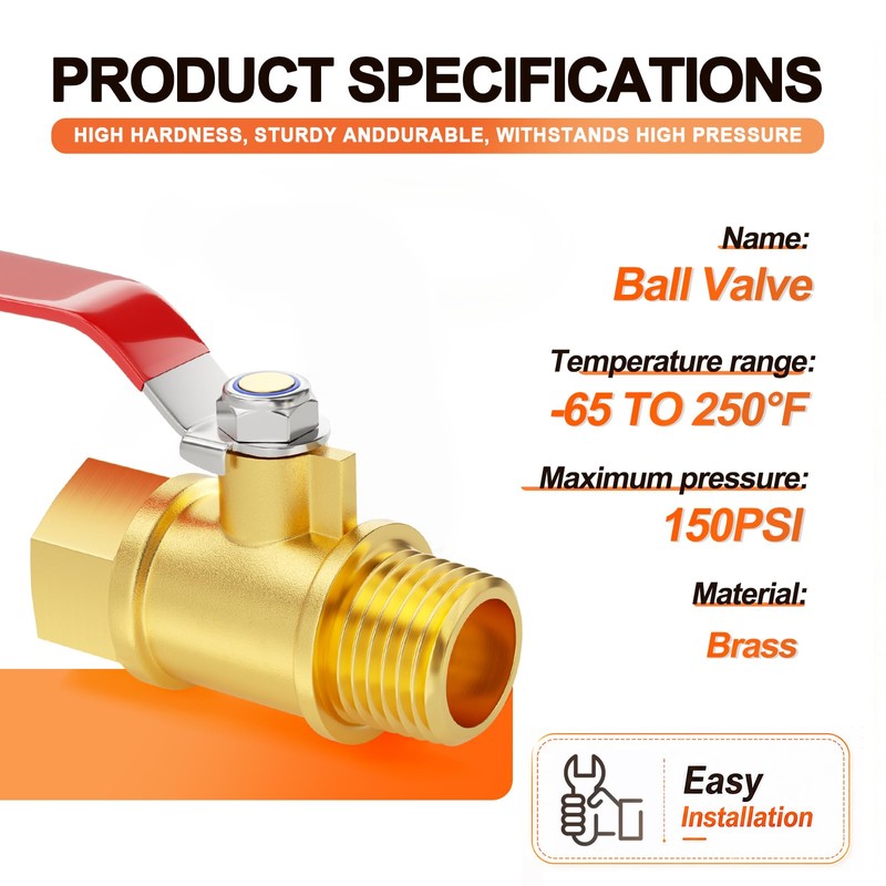 GASHER 3PCS 1/4 Inch Brass Mini Ball Valve, Shut Off
