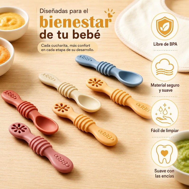 Juego de Cucharas para Bebé 8pcs, Ideales para Entrenar Alimentación