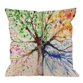 HGOD DESIGNS Colorful Tree Pillow Case,Four Season Tree of Life Cotton Linen Cushion Cover Square Standard Home Decorative for Men/Women/Kids 18x18 inch Yellow Green Pink Blue