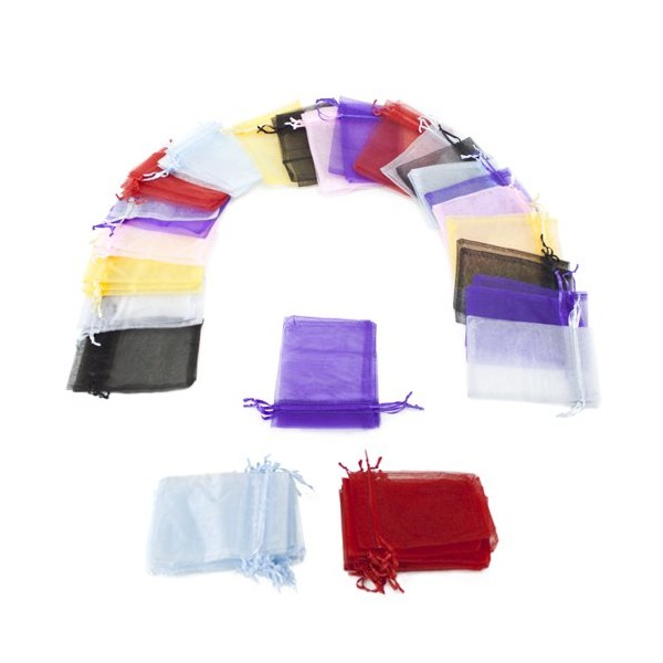 Brybelly 50 Pack of 4 x 6" Mixed Colors Drawstring Organza Storage Bags - Party Favor Pouch for Weddings, Showers, Birthdays & Holidays, for Gifts, Candy, Collectibles, & Jewelry
