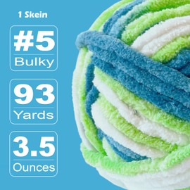 FREEASYFAR Velvet Chenille Yarn for Crocheting and Knitting – Bulky (93 Yards/100g), Extra Soft Polyester Chunky Yarn for DIY Crafts, Plush Toys, Blankets (Ocean Breeze, 1 Pack)