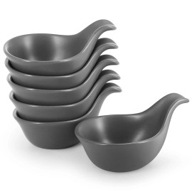 Ceramic Dipping Bowls, Small Bowls for Dipping with Handle, Set of 6, Gray