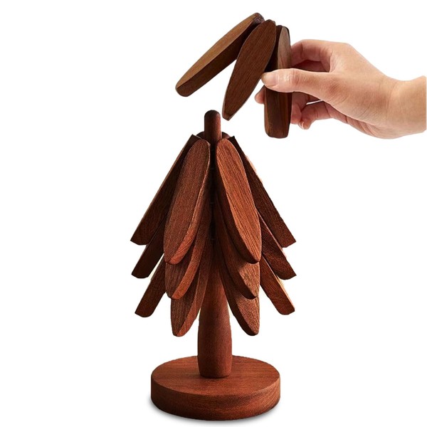 Gaodeding 4-Layer Wooden Tripod Coaster - Foldable Tree Shape Heat