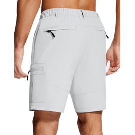 SERAMY Mens Hiking Cargo Shorts 7" Inseam 6 Zipper Pockets Stretch Quick Dry Lightweight Short for Golf Casual Fishing Work Bright Grey L