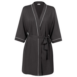Amorbella Ladies Cotton Dressing Gown Short Robe for Spa Hotel (Black, XXL)