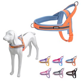 AIITLE No Pull Small Dog Harness, Pet Soft Vest Harness Chest Adjustable, Reflective Strip Escape Proof and Quick Fit Dog Harness for Small Sized Dog Orange-Blue S