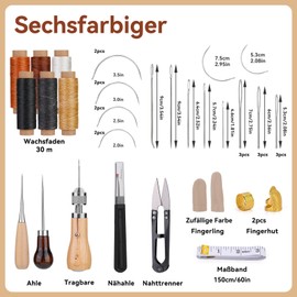 40 Pieces Sewing Awl Set, Portable Awl Tool for Sewing with Instructions, Leather Sewing Kit with Bag, Leather Sewing Kit with Waxed Thread for DIY Leather Sewing and Repair Work