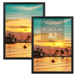 Frametory, A2 Frame with Plexiglass, 16.5x23.4 Black Picture Frame Gallery Wall Frame - Horizontal and Vertical Wall Mounting Hardware (2-Pack)
