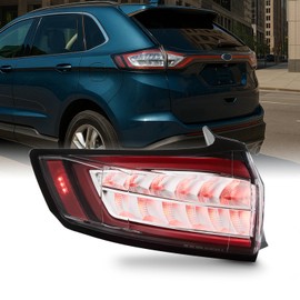 AKKON - Fits 2015-2018 Ford Edge [Halogen Type] Chrome Red Tail Light Brake Lamp Outer Driver Left w/LED DRL Running