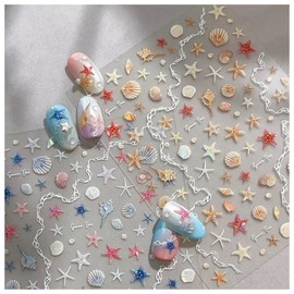 Sea Shells Nail Stickers 2PCS 5D Decals Self-Adhesive Summer Beach for Nails Art Manicure Accessories for Women DIY Cute Decorations